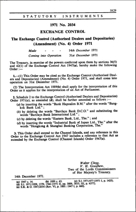 The Exchange Control (Authorised Dealers and Depositaries) (Amendment) (No. 4) Order 1971