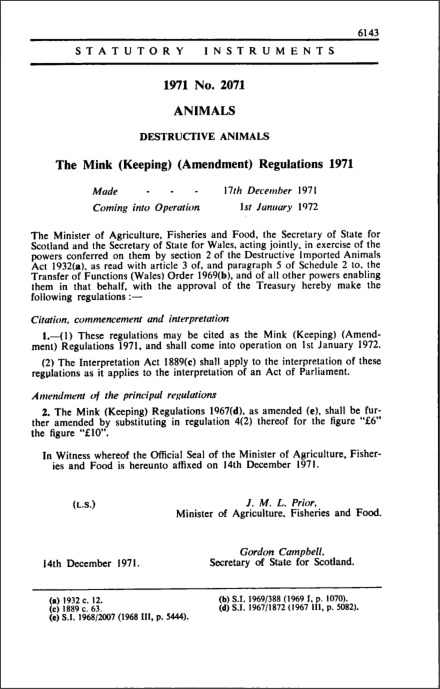 The Mink (Keeping) (Amendment) Regulations 1971