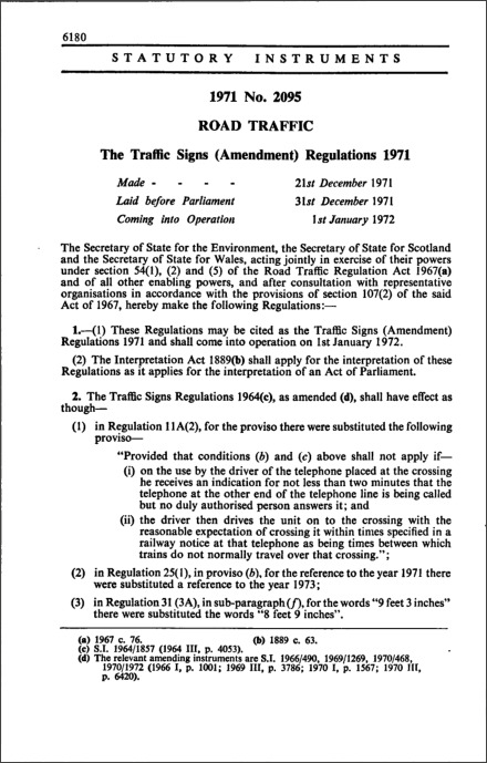 The Traffic Signs (Amendment) Regulations 1971
