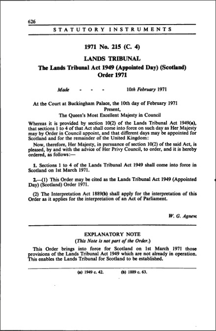 The Lands Tribunal Act 1949 (Appointed Day) (Scotland) Order 1971