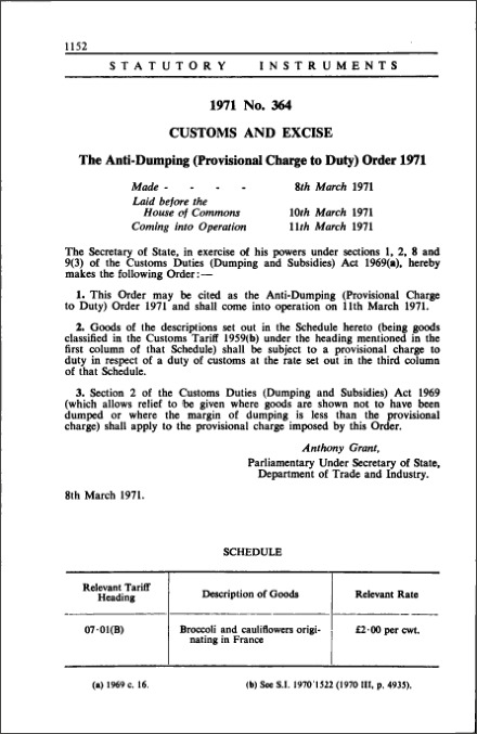 The Anti-Dumping (Provisional Charge to Duty) Order 1971