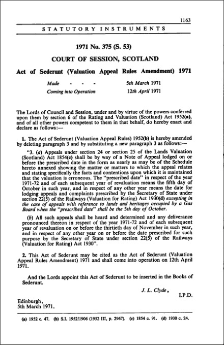 Act of Sederunt (Valuation Appeal Rules Amendment) 1971