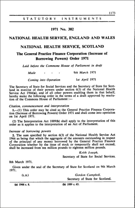 The General Practice Finance Corporation (Increase of Borrowing Powers) Order 1971