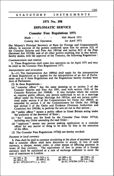 The Consular Fees Regulations 1971
