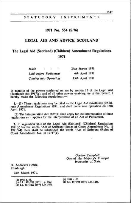 The Legal Aid (Scotland) (Children) Amendment Regulations 1971