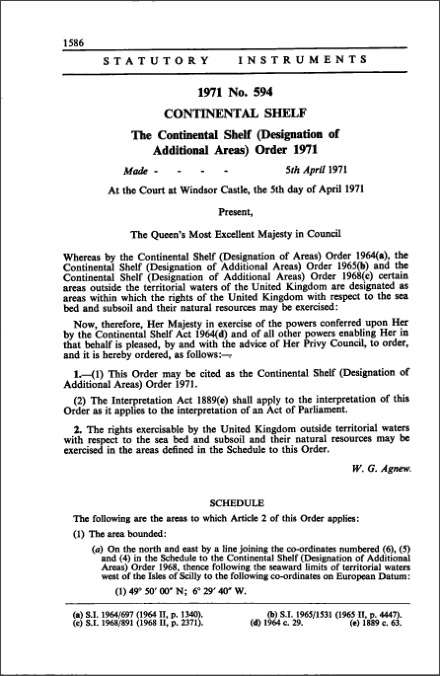 The Continental Shelf (Designation of Additional Areas) Order 1971