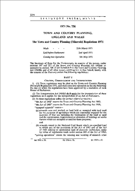 The Town and Country Planning (Minerals) Regulations 1971