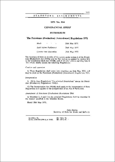 The Petroleum (Production) (Amendment) Regulations 1971
