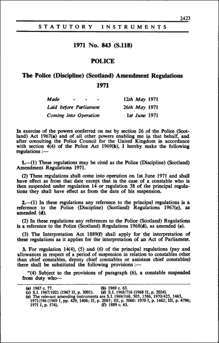 The Police (Discipline) (Scotland) Amendment Regulations 1971
