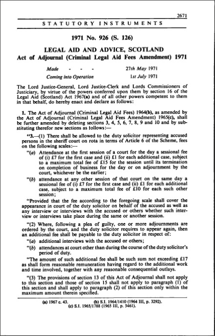 Act of Adjournal (Criminal Legal Aid Fees Amendment) 1971
