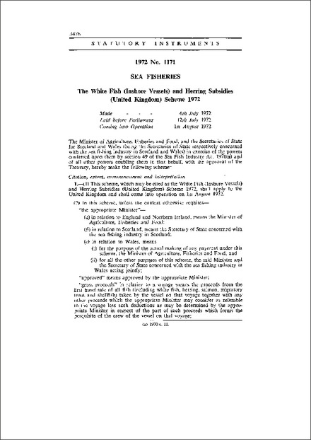 The White Fish (Inshore Vessels) and Herring Subsidies (United Kingdom) Scheme 1972