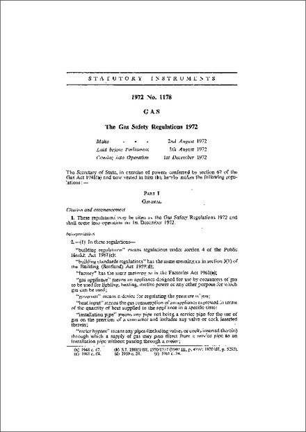 The Gas Safety Regulations 1972