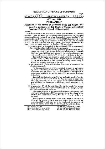 House of Commons Member’s Fund Resolution 1972