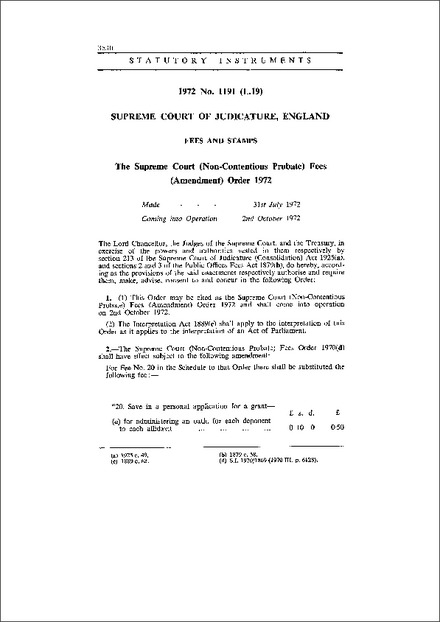 The Supreme Court (Non-Contentious Probate) Fees (Amendment) Order 1972