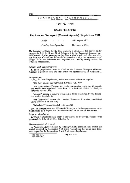 The London Transport (Consent Appeals) Regulations 1972
