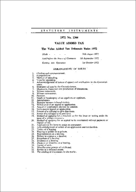 The Value Added Tax Tribunals Rules 1972