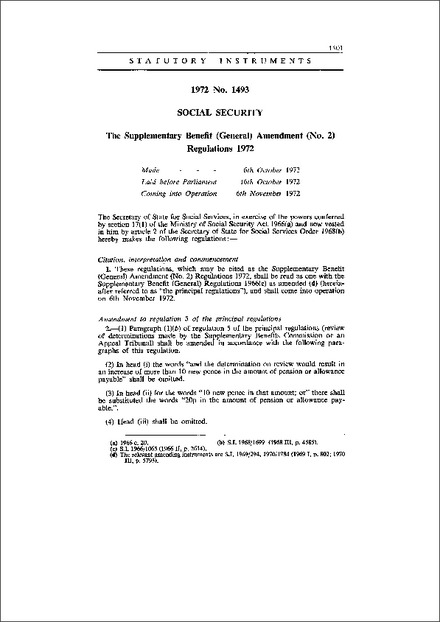 The Supplementary Benefit (General) Amendment (No. 2) Regulations 1972
