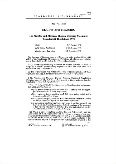 The Weights and Measures (Person Weighing Machines) (Amendment) Regulations 1972