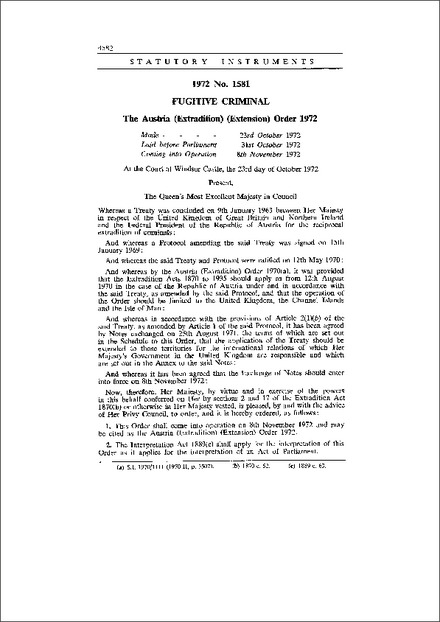 The Austria (Extradition) (Extension) Order 1972