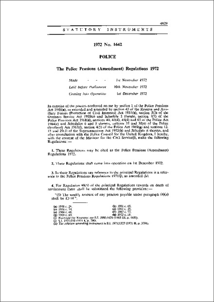 The Police Pensions (Amendment) Regulations 1972