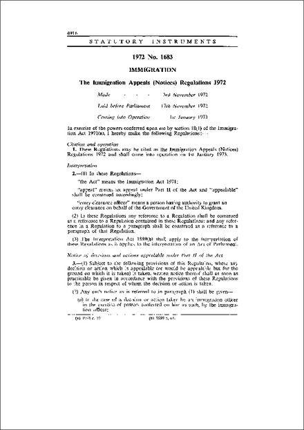 The Immigration Appeals (Notices) Regulations 1972