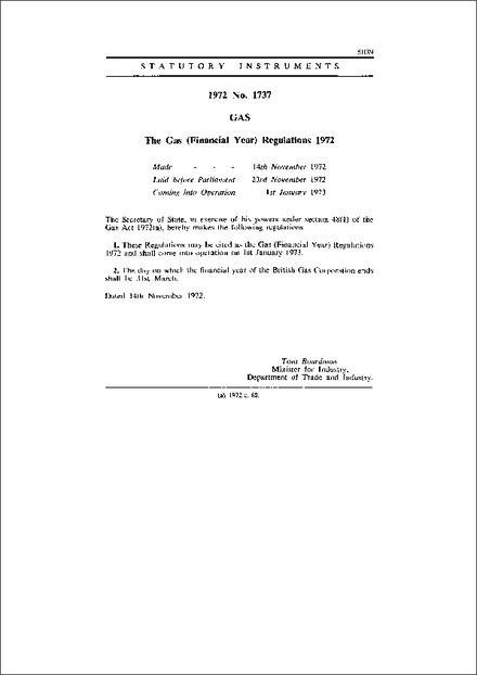 The Gas (Financial Year) Regulations 1972