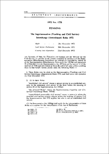 The Superannuation (Teaching and Civil Service) Interchange (Amendment) Rules 1972