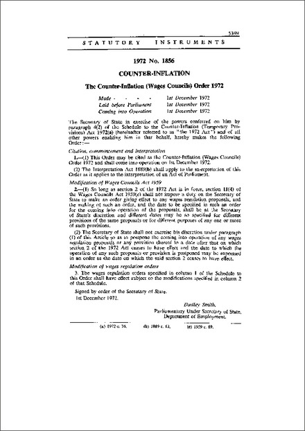 The Counter-Inflation (Wages Councils) Order 1972