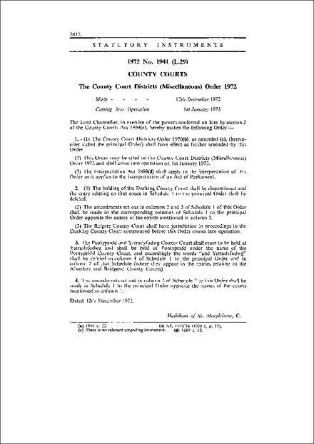 The County Court Districts (Miscellaneous) Order 1972