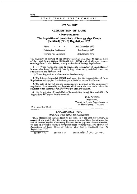 The Acquisition of Land (Rate of Interest after Entry) (Scotland) (No. 3) Regulations 1972