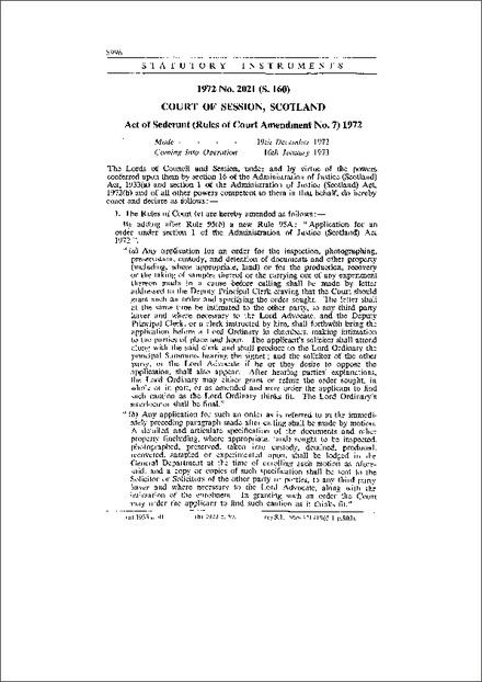 Act of Sederunt (Rules of Court Amendment No. 7) 1972