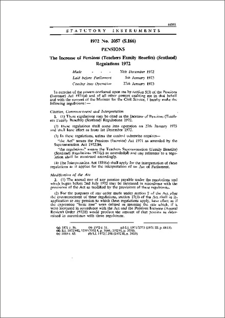 The Increase of Pensions (Teachers Family Benefits) (Scotland) Regulations 1972