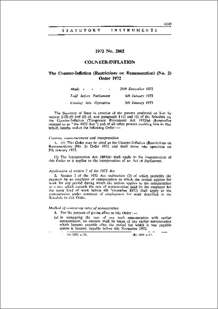 The Counter-Inflation (Restrictions on Remuneration) (No. 2) Order 1972