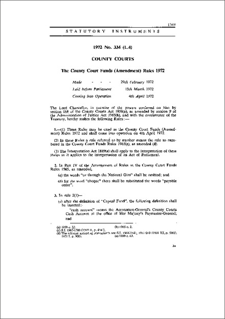 The County Court Funds (Amendment) Rules 1972