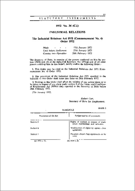 The Industrial Relations Act 1971 (Commencement No. 4) Order 1972