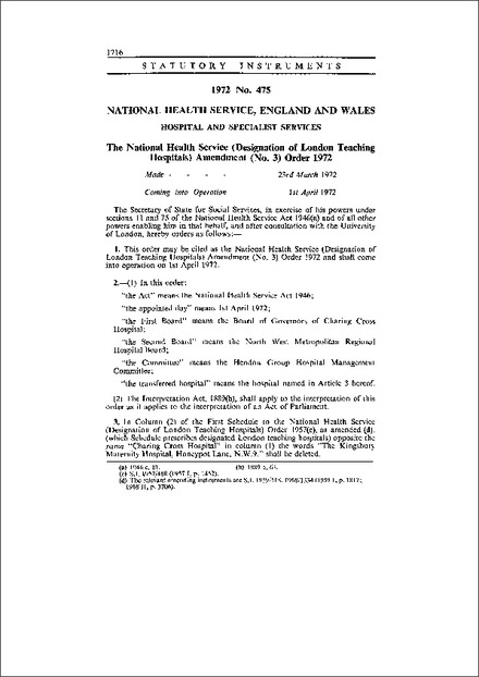 The National Health Service (Designation of London Teaching Hospitals) Amendment (No. 3) Order 1972