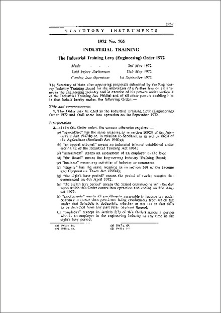The Industrial Training Levy (Engineering) Order 1972