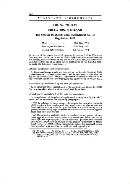 The Schools (Scotland) Code (Amendment No. 1) Regulations 1972