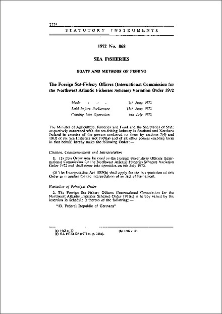The Foreign Sea-Fishery Officers (International Commission for the Northwest Atlantic Fisheries Scheme) Variation Order 1972