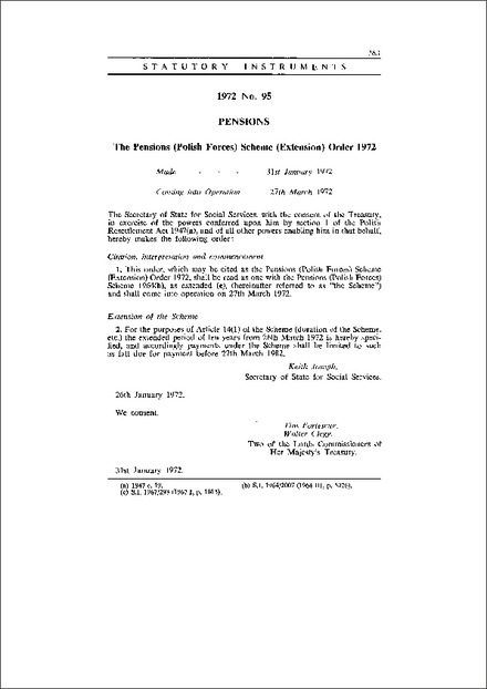 The Pensions (Polish Forces) Scheme (Extension) Order 1972