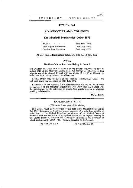 The Marshall Scholarships Order 1972