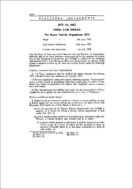 The Butter Subsidy Regulations 1973