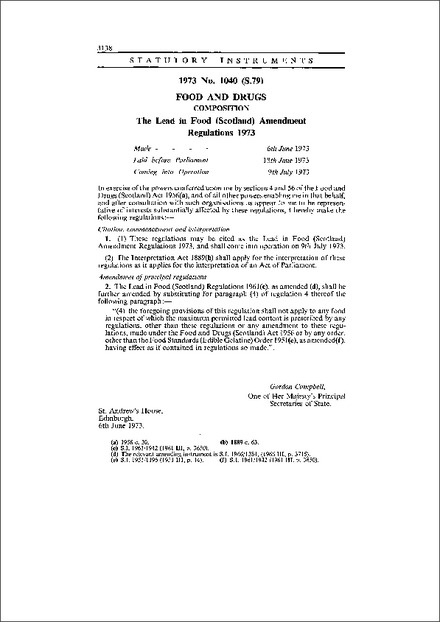 The Lead in Food (Scotland) Amendment Regulations 1973