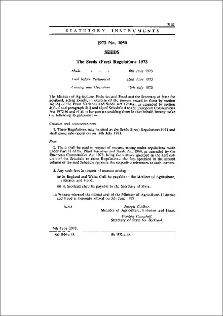 The Seeds (Fees) Regulations 1973