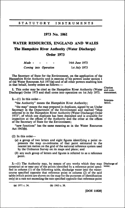 The Hampshire River Authority (Water Discharge) Order 1973