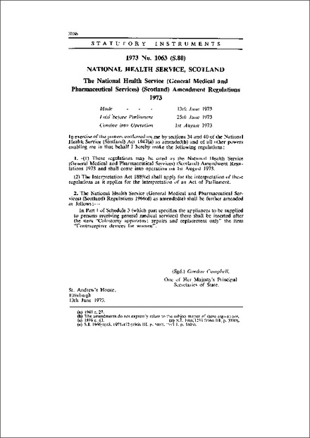 The National Health Service (General Medical and Pharmaceutical Services) (Scotland) Amendment Regulations 1973
