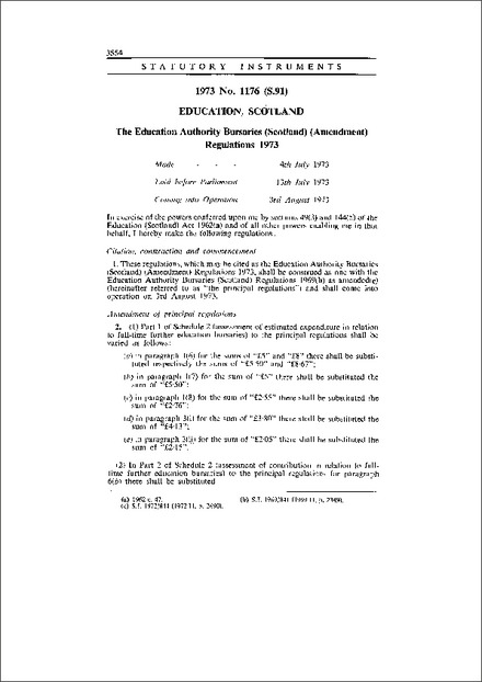 The Education Authority Bursaries (Scotland) (Amendment) Regulations 1973