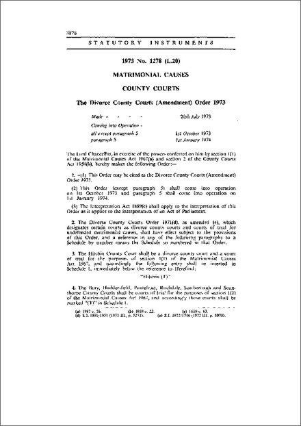 The Divorce County Courts (Amendment) Order 1973