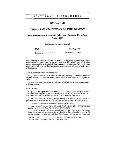 The Redundancy Payments (Merchant Seamen Exclusion) Order 1973