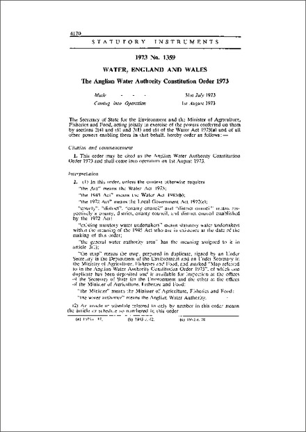 The Anglian Water Authority Constitution Order 1973